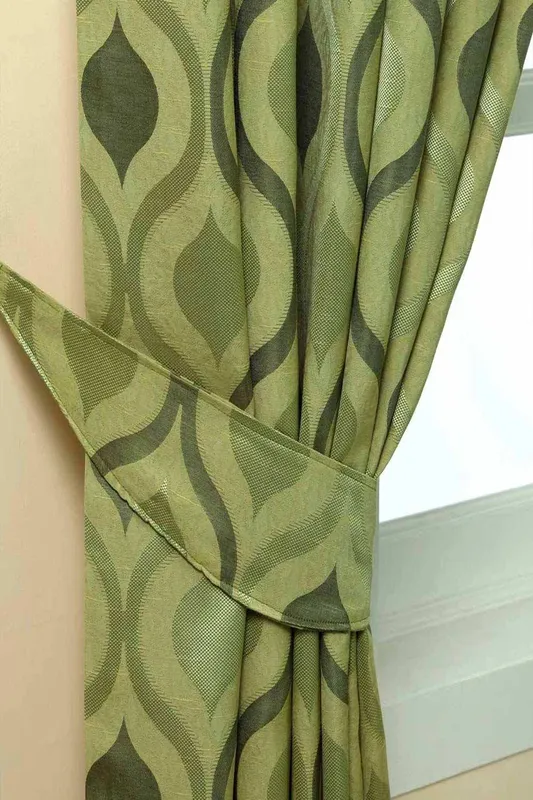Homescapes Modern Wave Jacquard Curtain Tie Back Pair in Green - Green