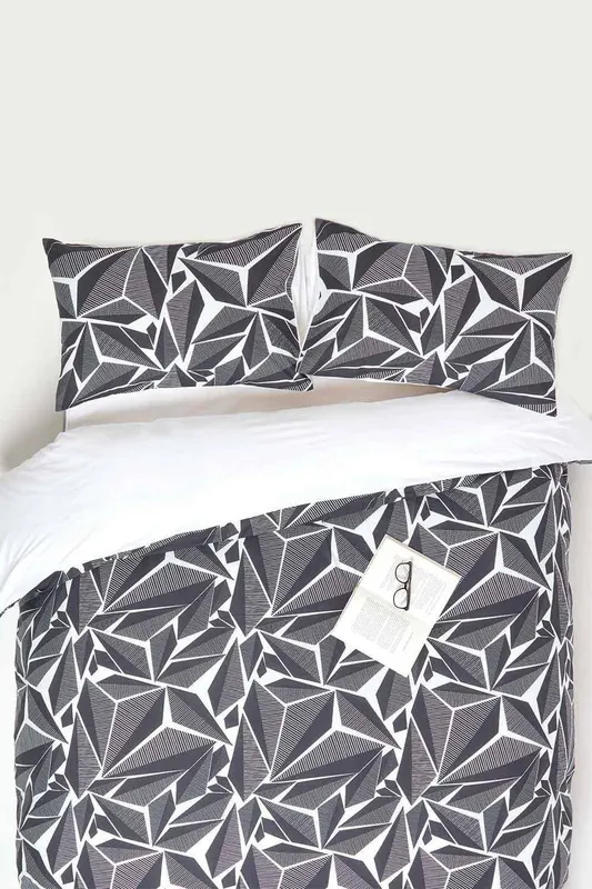 Homescapes - Monochrome Digitally Printed Cotton Duvet Cover Set, Super King