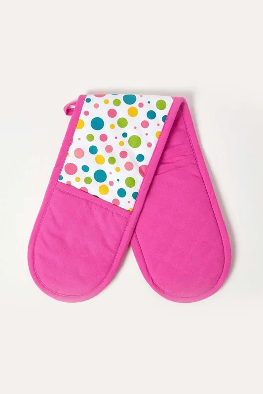 Homescapes Multi Colour Polka Dot Cotton Double Oven Glove Multicolor