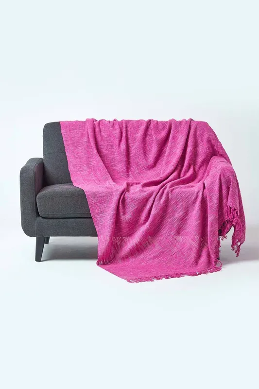 Homescapes - Nirvana Slub Cotton Pink Throw, 150 x 200 cm