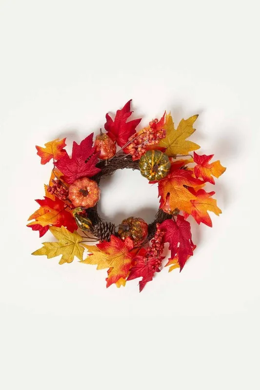 Homescapes Orange Autumn Wreath with Pumpkins - Orange