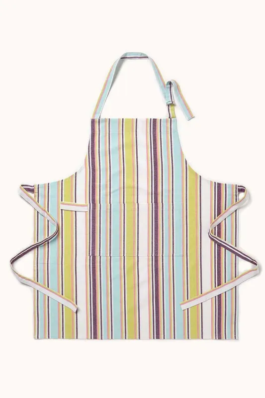 Homescapes Osaka Green Stripe Cotton Apron - Green