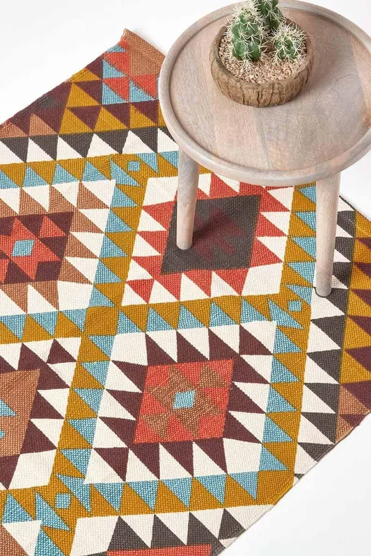 Homescapes Oslo Multi Coloured Cotton Diamond Pattern Rug Size: 160cm x 230cm - Multicolor - Size: 160cm x 230cm
