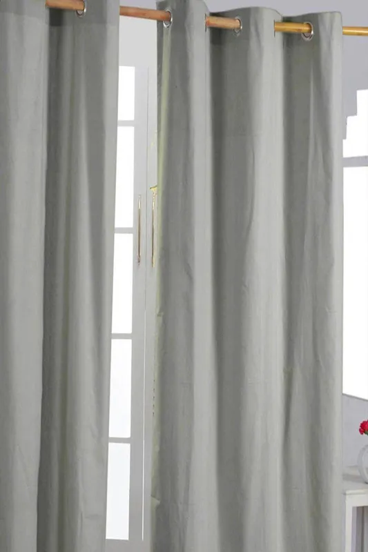 Homescapes Plain Cotton Ready Made Eyelet Curtain Pair in Grey Size: 117 cm width x 137 cm drop Grey 117 cm width x 137 cm drop
