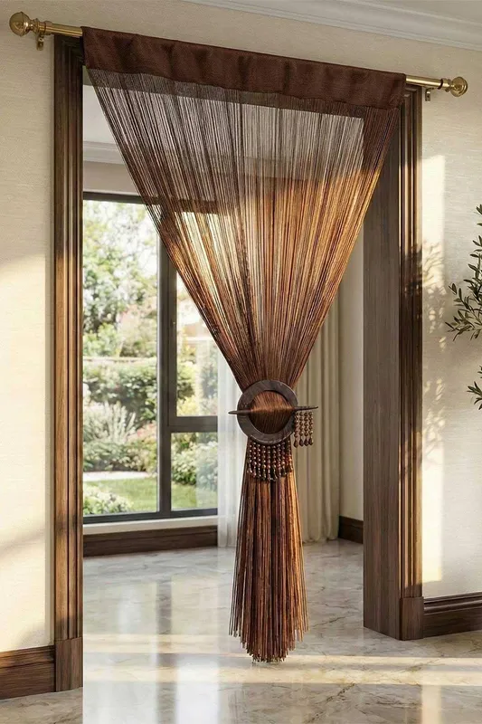 Homescapes Polyester High Density String Curtain in Chocolate - Chocolate