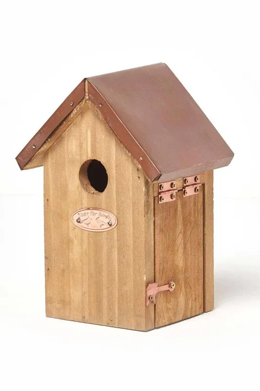 Homescapes Real Wood Bird Box House with Copper Roof in Brown - Brown - Size: One Size