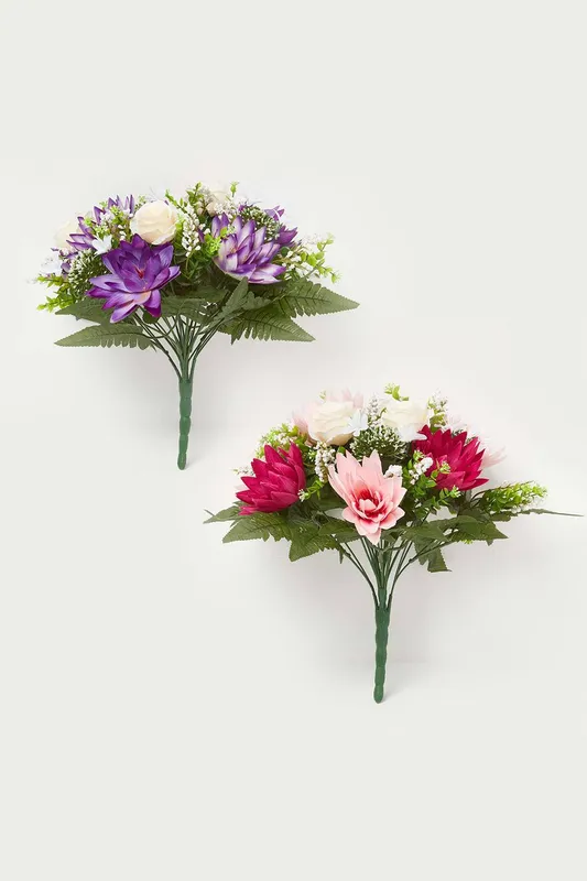 Homescapes Unisex Rose & Lotus Flower Bouquet, Pink & Purple Set of 2 Pink female