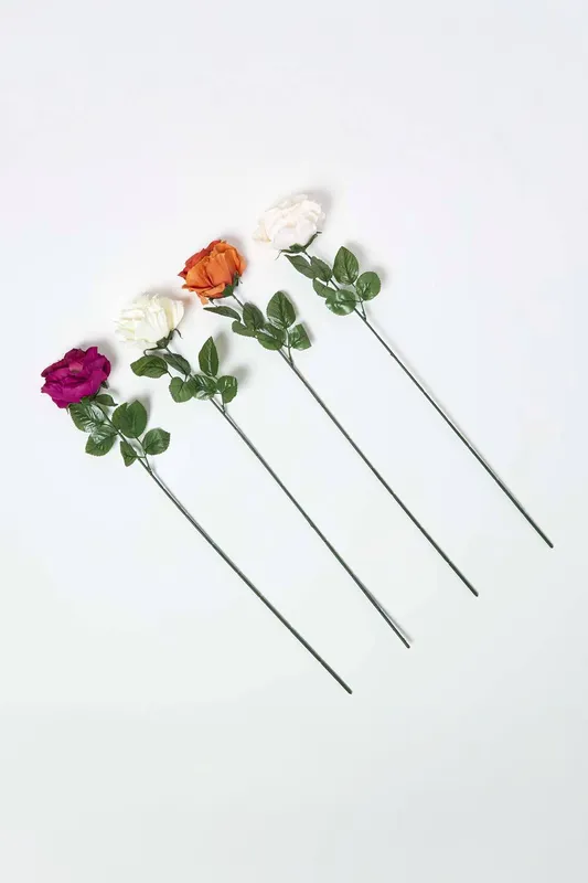 Homescapes Unisex Set of 4 Artificial Autumn Rose Stems Multicolor One Size female