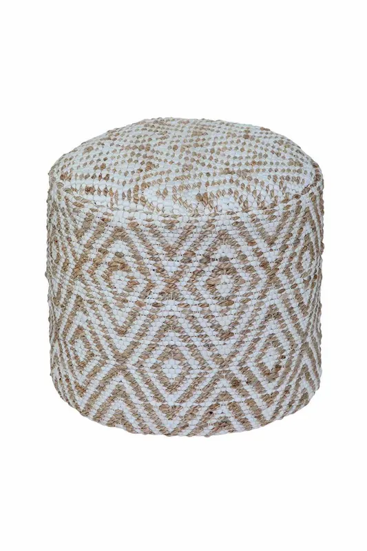 Sierra Natural Diamond Pattern Jute Circular Bean Filled Pouffe, 45 cm - Homescapes