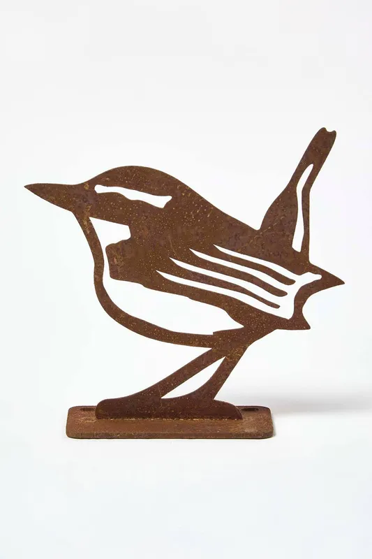 Homescapes Unisex Steel Eurasian Wren Fence Topper in Brown Brown female