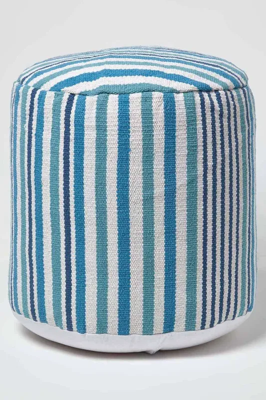 Homescapes Stripe Bean Filled Pouffe Tall in Blue - Blue
