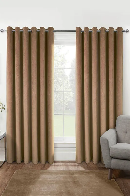 Homescapes Thermal 100% Blackout Velvet Curtains in Beige Size: 117 cm width x 183 cm drop Beige