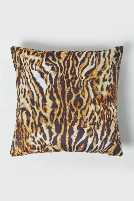 Tiger Print Velvet Cushion 46 x 46 cm - Homescapes