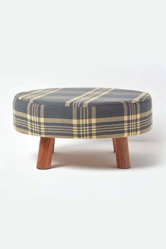 Homescapes Unisex Traditional Tartan Flat Footstool w/ Legs in Grey Grey female