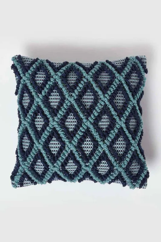 Homescapes Unisex Tula Handwoven Textured Navy & Teal Cushion Size: 45cm x 45cm Navy female