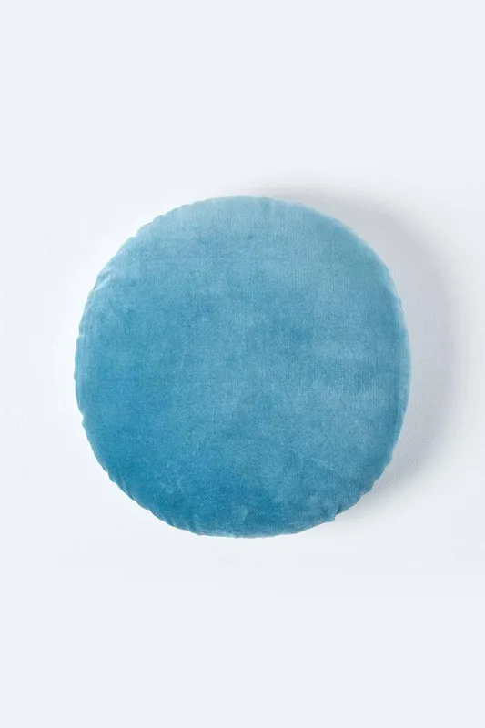 Blue Velvet Cushion, 40 cm Round - Homescapes