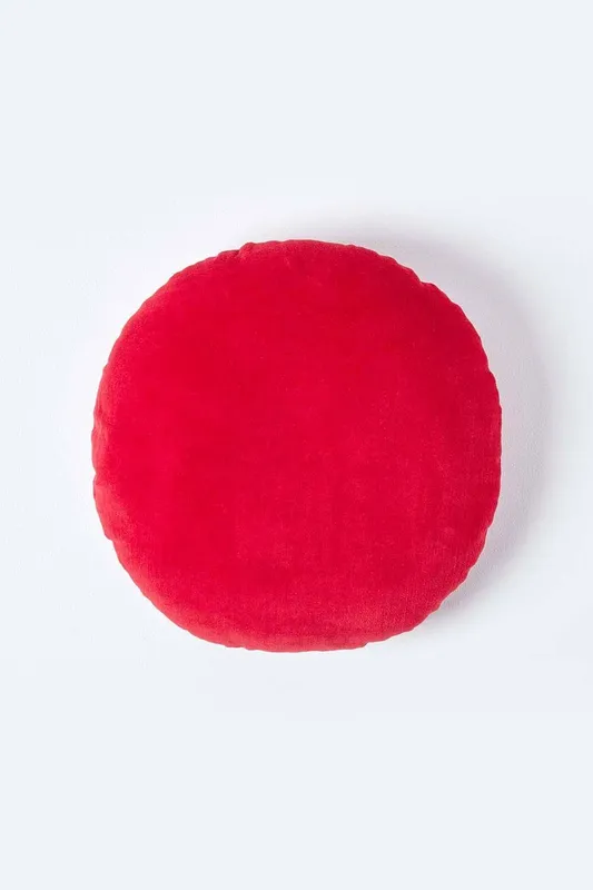 Homescapes Unisex Velvet Cushion, 40 cm Round in Red Size: 40cm x 40cm Red 40cm x 40cm female