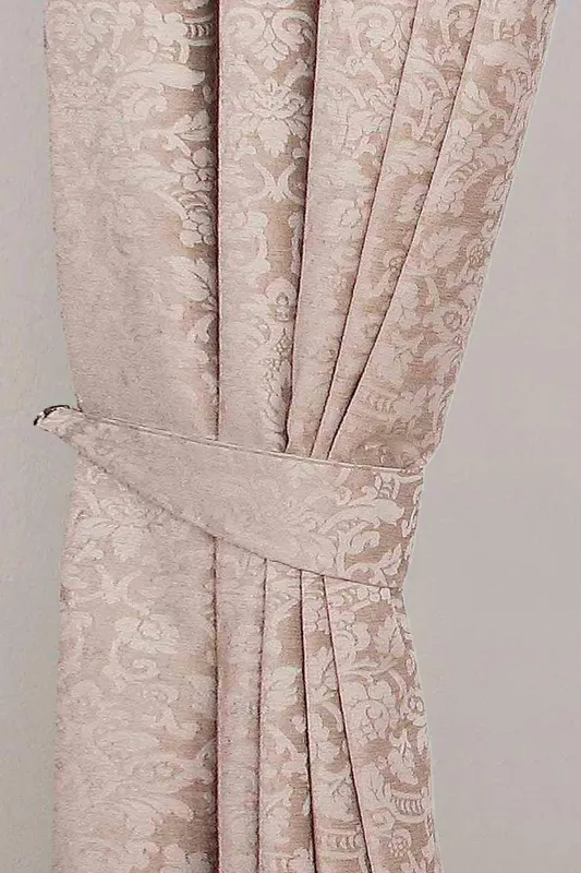 Homescapes Velvet Jacquard Curtain Tie Back Pair in Beige - Beige - Size: One Size