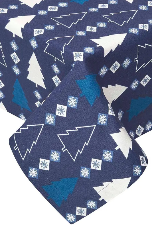 Homescapes Winterland Cotton Christmas Tablecloth, 137cm x 228cm in Blue - Blue