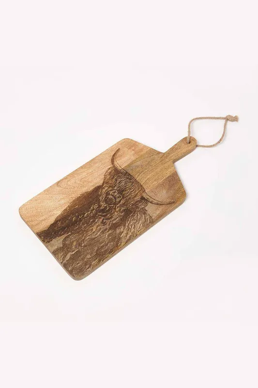 Homescapes Wooden Cutting Board Cow Charcuterie Cheese Board in Brown Brown