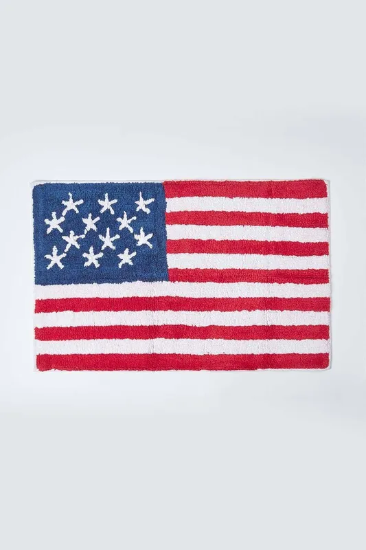 Homescapes Unisex USA Flag Cotton Bath Mat Multicolor female