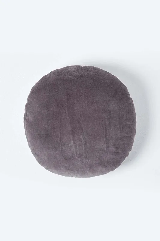 Homescapes Velvet Cushion, 40 cm Round in Dark Grey Size: 40 cm x 40 cm Dark Grey 40 cm x 40 cm