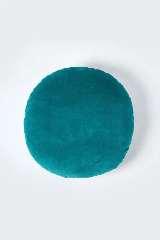 Homescapes Velvet Cushion, 40 cm Round in Emerald Size: 40 cm x 40 cm Emerald 40 cm x 40 cm