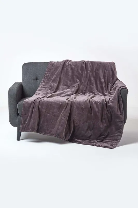 Homescapes - Dark Grey Velvet Quilted Throw, 125 x 150 cm