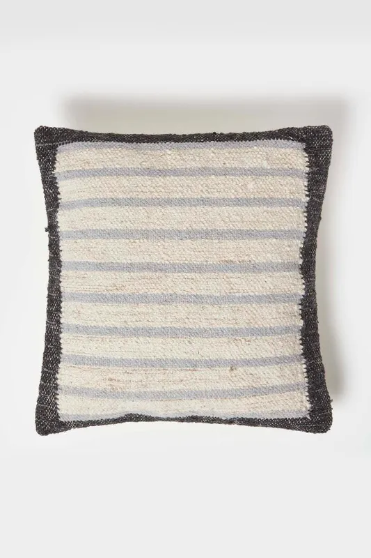 Homescapes Veria Handwoven Grey Stripe Kilim Cushion Size: 45 cm x 45 cm Grey 45 cm x 45 cm