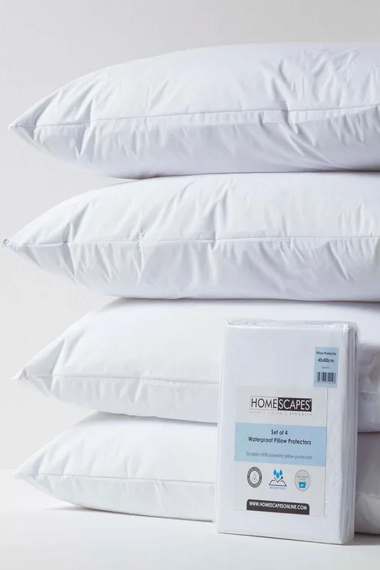 Homescapes Waterproof Pillow Protectors 40 x 80 cm, Pack of 4 in White Size: 40 x 80 cm White 40 x 80 cm