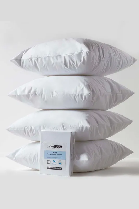Homescapes Waterproof Pillow Protectors 65 x 65 cm, Pack of 4 in White - White