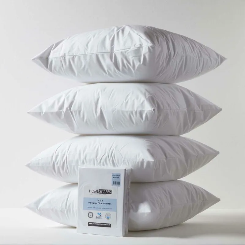 Homescapes Waterproof Pillow Protectors 80 x 80 cm, Pack of 4 in White Size: 80 x 80 cm White 80 x 80 cm