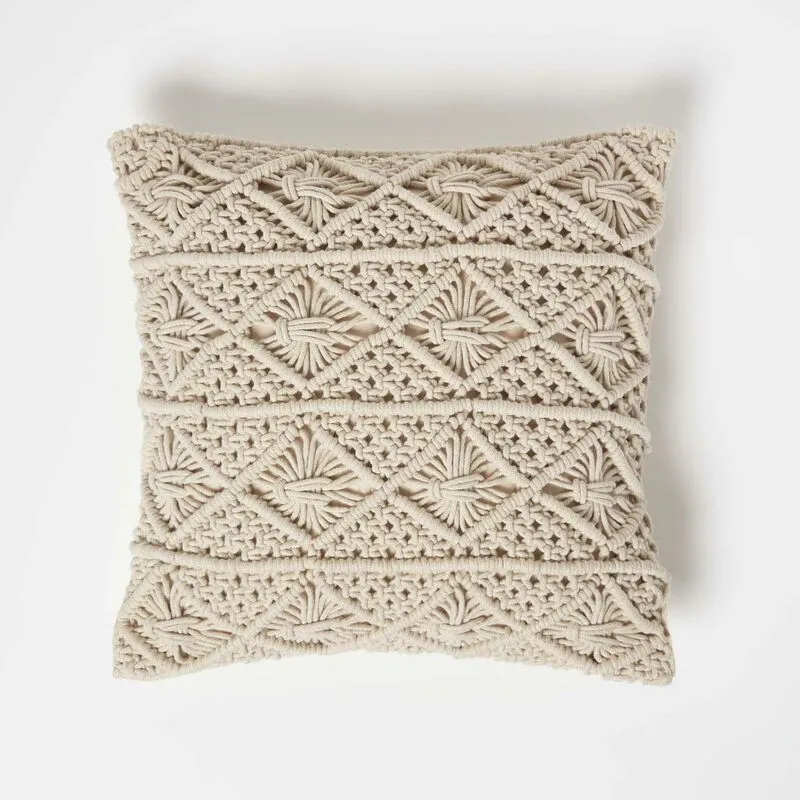 Homescapes - Willow Handwoven Natural Macrame Cushion 45 x 45 cm