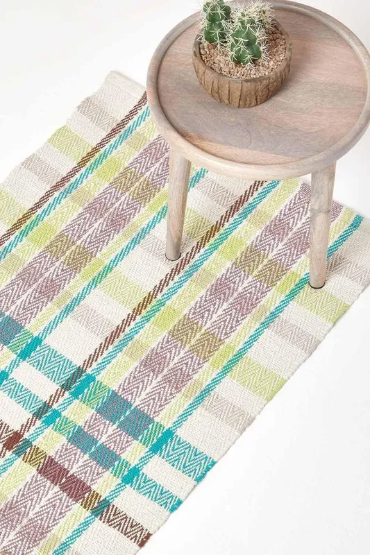 Homescapes Wilson Handwoven Tartan Cotton Hall Runner, 66 x 200 cm Size: 66cm x 200cm - Multicolor