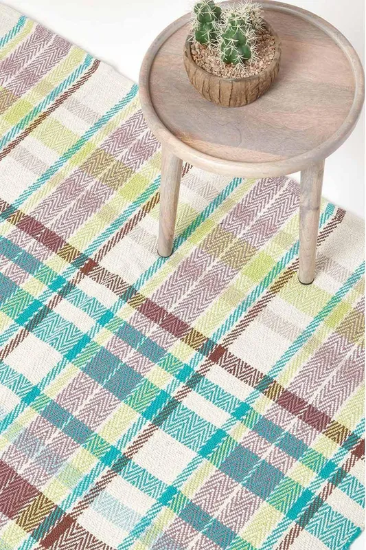 Homescapes Wilson Handwoven Tartan Cotton Rug   Size: 150cm x 240cm - Multicolor - Size: 150cm x 240cm