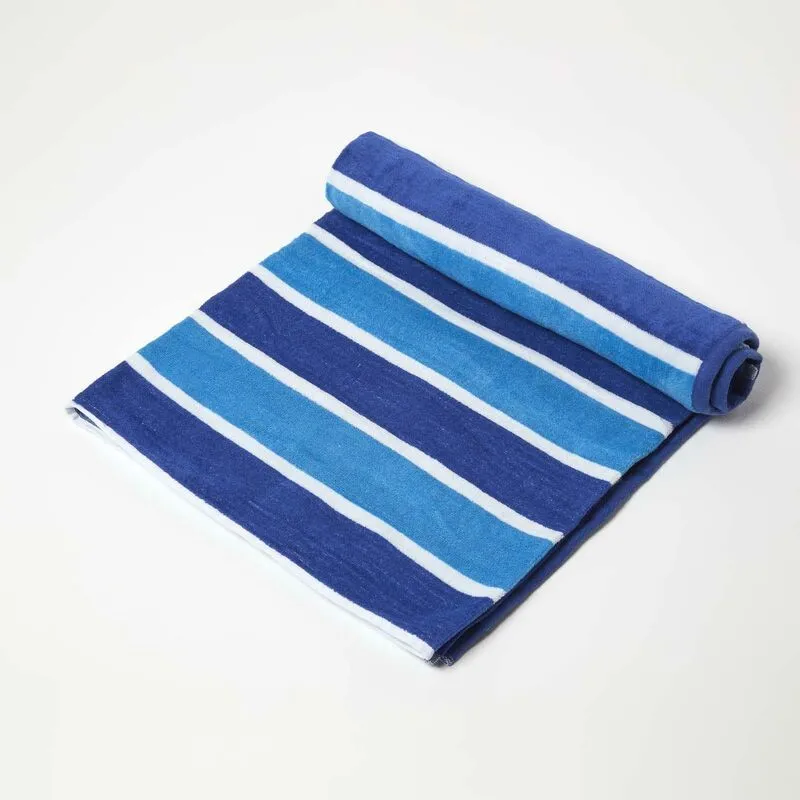 Homescapes Blue Stripe 100% Cotton Beach Towel - Blue