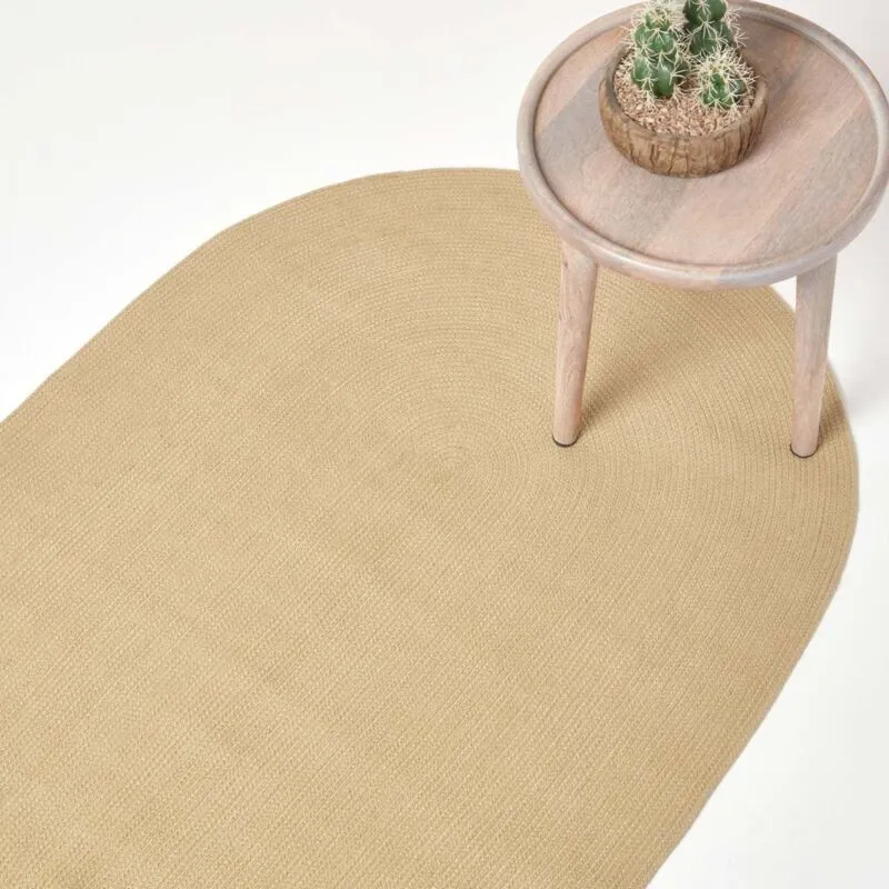 Linen Handmade Woven Braided Oval Rug, 110 x 170 cm - Homescapes