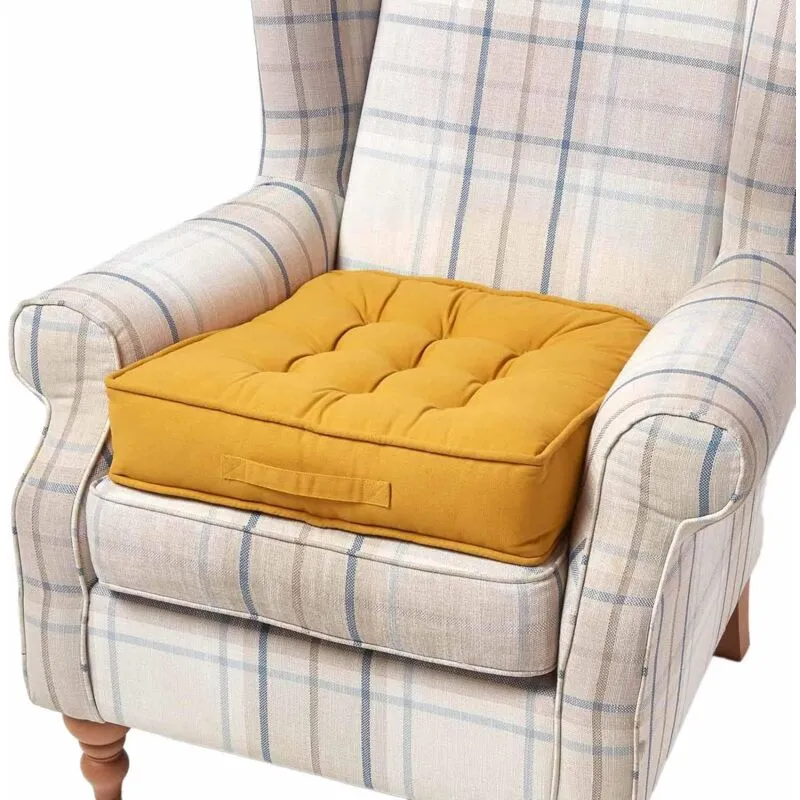 Mustard Cotton Armchair Booster Cushion - Homescapes