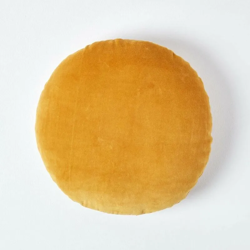 Mustard Velvet Cushion, 40 cm Round - Homescapes