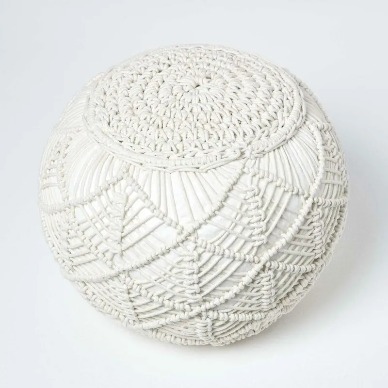 Natural Crochet Knitted Pouffe 35 x 40 cm - Homescapes