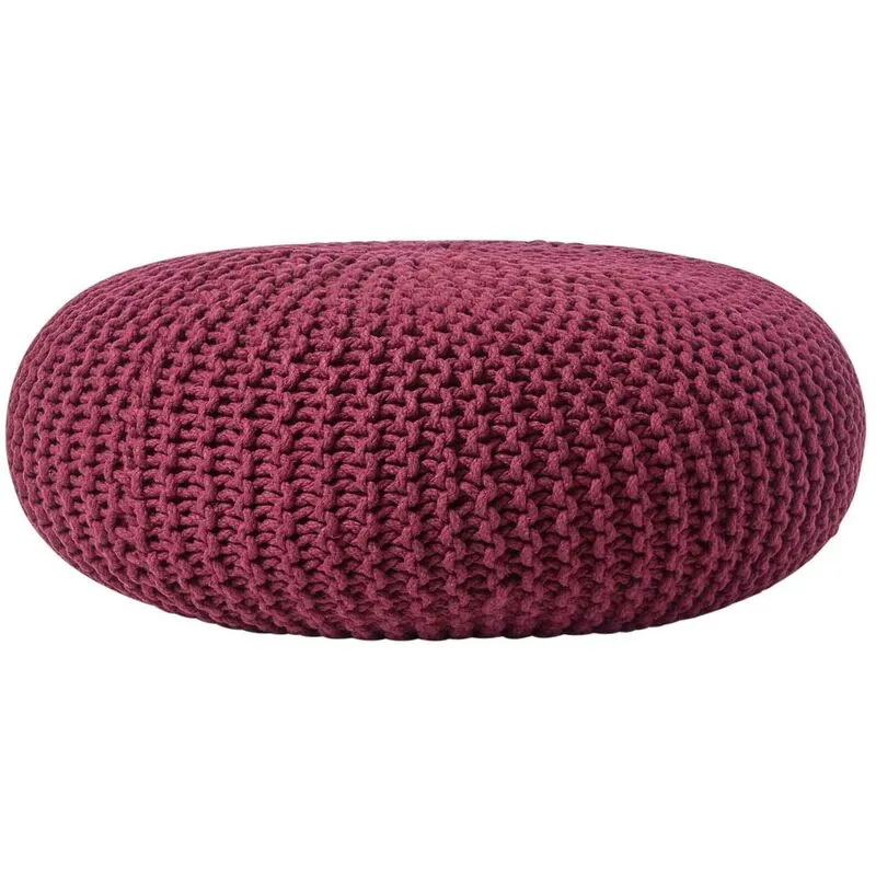 Homescapes Unisex Large Round Cotton Knitted Pouffe Footstool in Plum Plum female