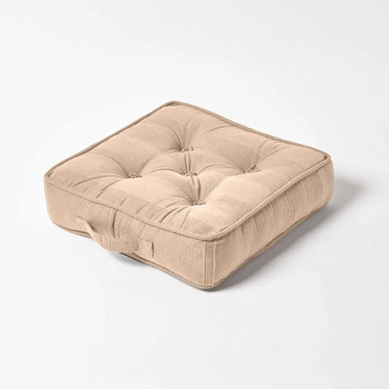 Rajput Ribbed Cotton Floor Cushion Beige - Homescapes