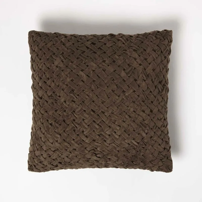 Sofia Pleated Brown Velvet Cushion - Homescapes