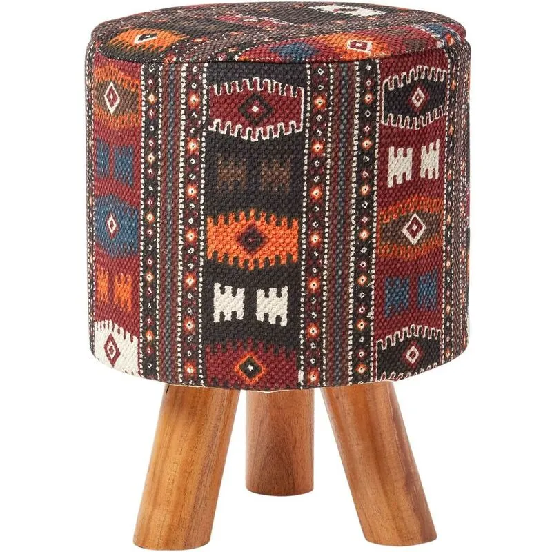 Tall Kilim Footstool with Wooden Legs - Homescapes