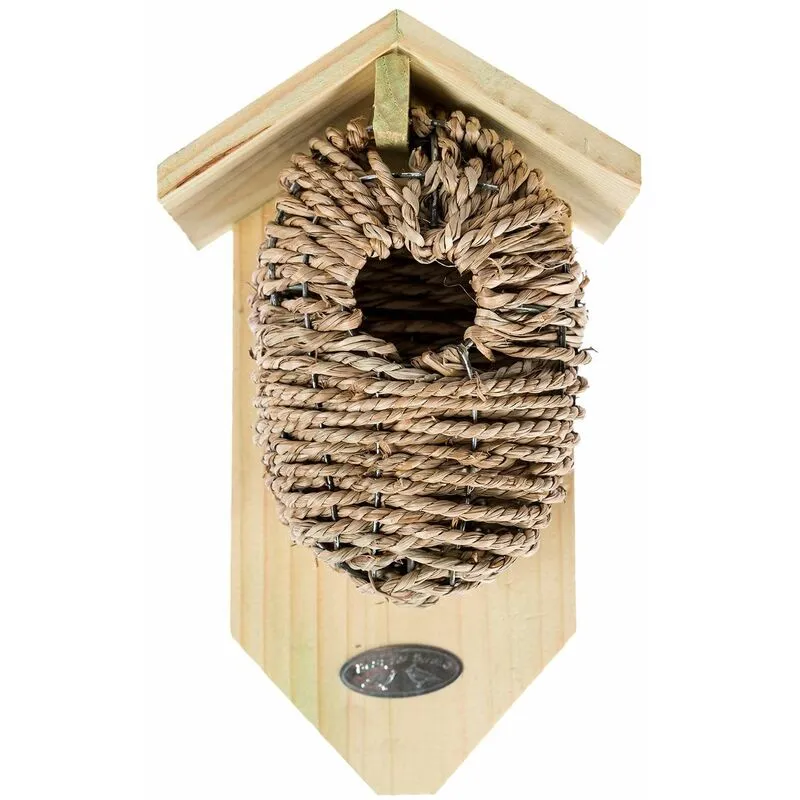 Homescapes Unisex Wooden Bird Box w/ Seagrass Birdnest in Natural Natural female