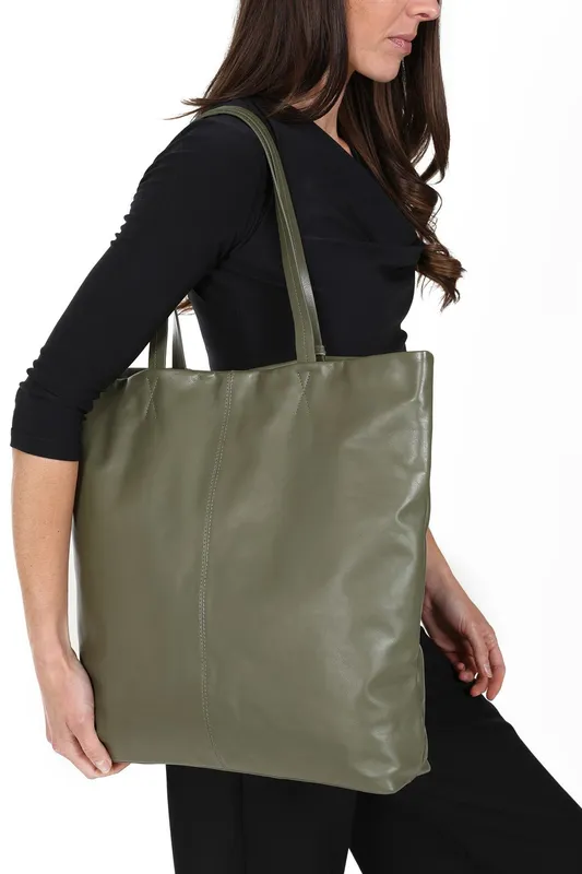 Hot Squash Women's Soft Leather Shopper in Khaki Khaki