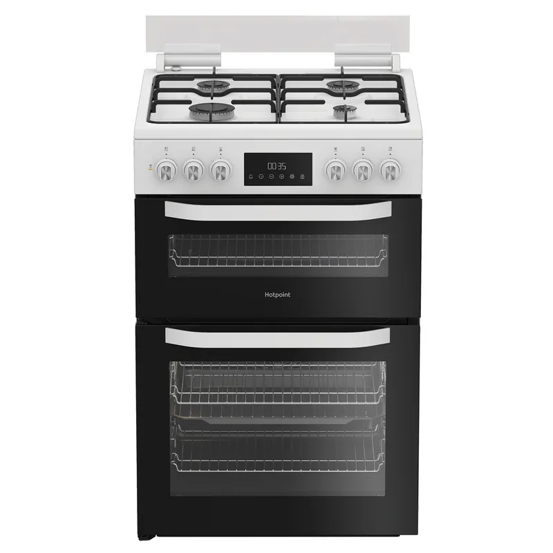 Hotpoint HDD6GDC2W 60cm Double Oven Dual Fuel Cooker with Glass Lid in