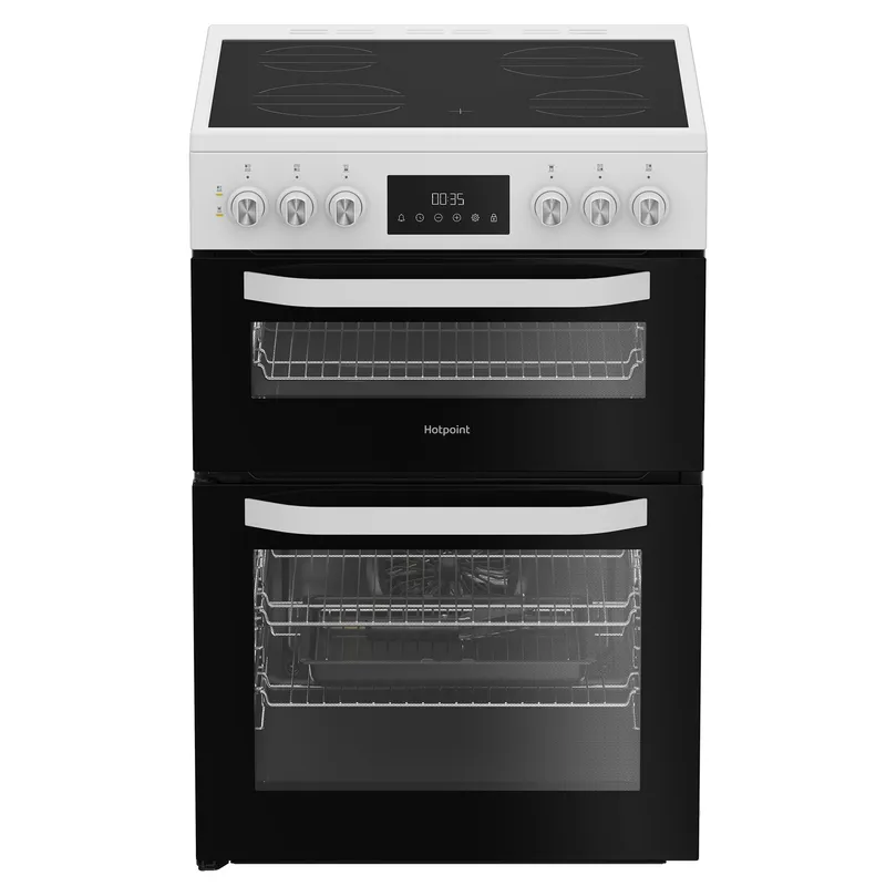 Hotpoint HDE6VDW 60cm Double Oven Electric Cooker in White Ceramic Hob