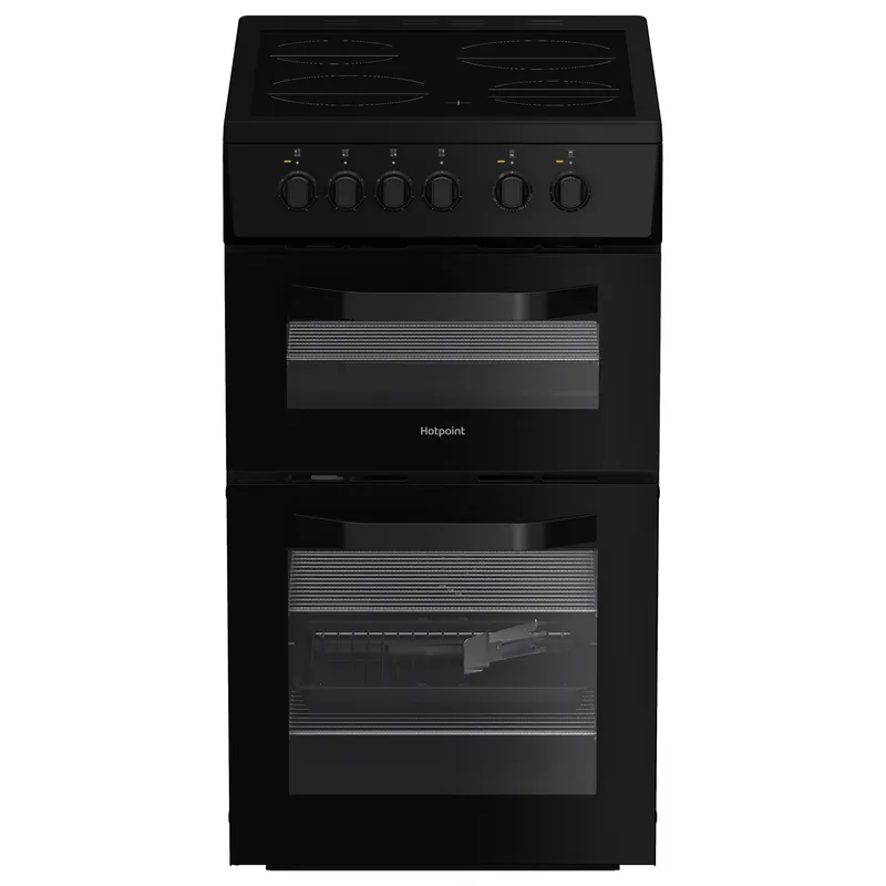 Hotpoint HTE5VCB 50cm Twin Cavity Electric Cooker in Black Ceramic Hob