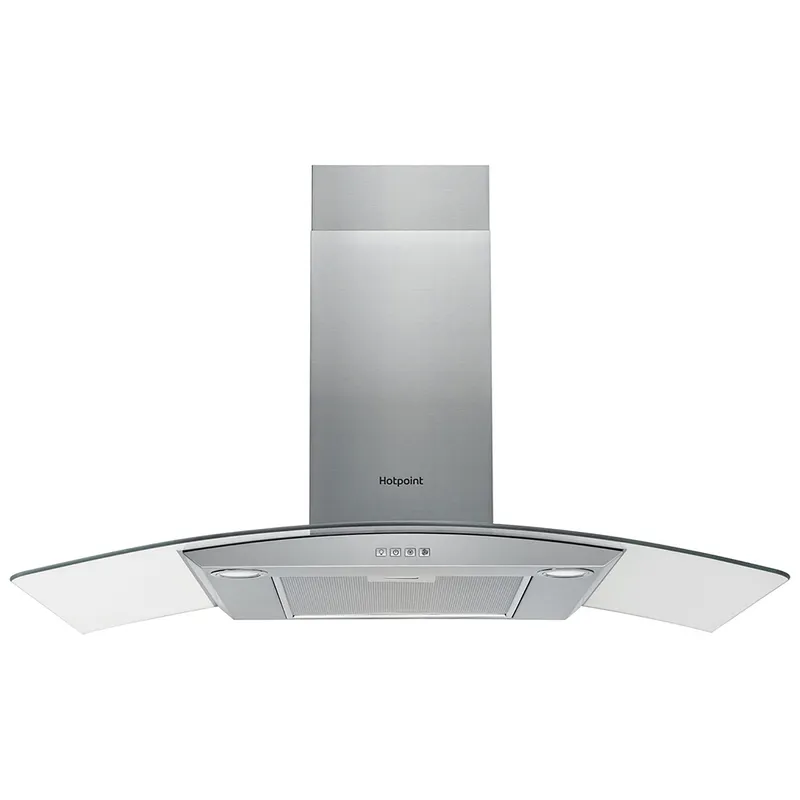 Hotpoint PHGC9 4FLMX 90cm Curved Glass Chimney Hood in St Steel 3 Spee